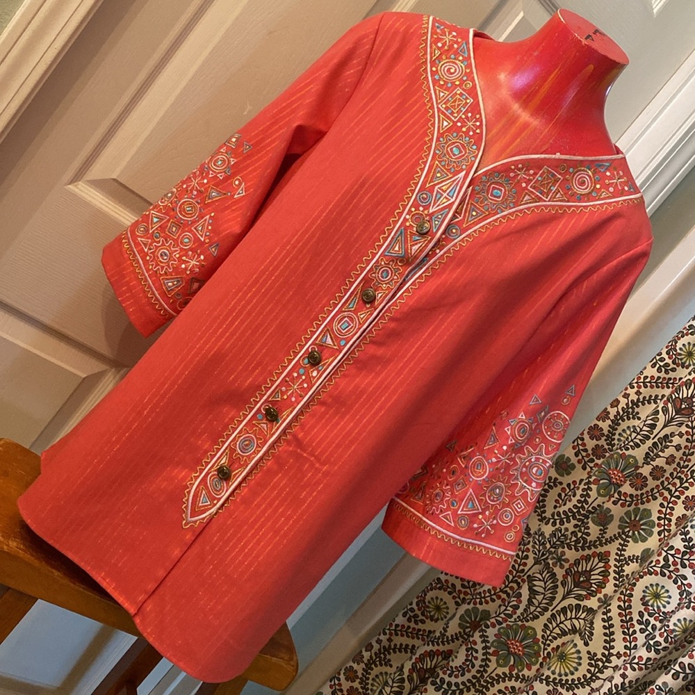 Bob Mackie Coral Embroidered Blouse